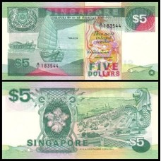 Singapore Cingapura P-19 Fe 5 Dollars ND (1989)