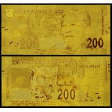 South Africa África do Sul 200 Rand Folheada a Ouro 24k Mandela Fantasia
