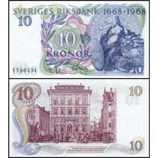 Sweden Suécia P-56a Fe 10 Kronor 1968 Comemorativa