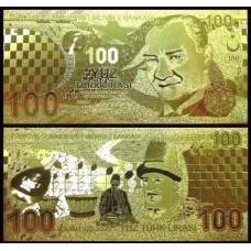Turkey Turquia 100 Lira Folheada a Ouro 24k Fantasia