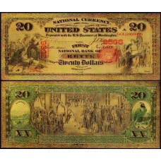 Usa Estados Unidos US-12c Fe 20 Dollars 1875 Folheada a Ouro 24k Color 