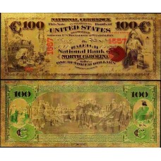Usa Estados Unidos US-14c Fe 100 Dollars 1875 Folheada a Ouro 24k Color 