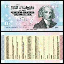 Usa Estados Unidos 10 Dollars Bill Of Rights Fe Polímero Fantasia