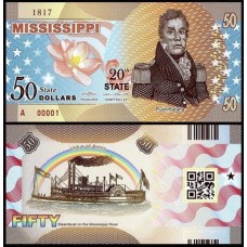 Usa Estados Unidos 50 Dollars 20st State Mississippi Polímero Fantasia