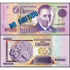 Uruguay Uruguai P-67Aa.1 Fe 1.000 Nuevos Pesos 1989 Carimbo Azul