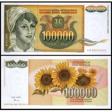 Yugoslavia Iugoslávia P-118 Fe 100.000 Dinara 1993