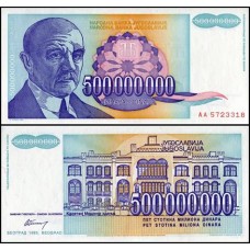 Yugoslavia Iugoslávia P-134a Fe 500.000.000 Dinara 1993