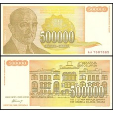 Yugoslavia Iugoslávia P-143a Fe 500.000 Dinara 1994