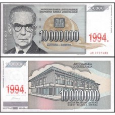 Yugoslavia Iugoslávia P-144 Fe 10.000.000 Dinara 1994 (1993)