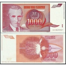 Yugoslavia Iugoslávia P-114a Fe 1.000 Dinara 1992 Nikola Tesla