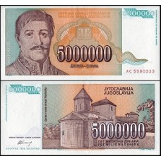 Yugoslavia Iugoslávia P-132a Fe 5.000.000 Dinara 1993