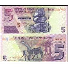 Zimbabwe P-100 Fe 5 Dollars 2016 Bond Note