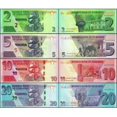 Zimbabwe P-101-104 Fe 2+5+10+20 Dollars 2019/20 - 4 Cédulas