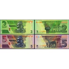 Zimbabwe P-101+P-102 Fe 2+5 Dollars 2019 - 2 Cédulas