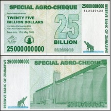 Zimbabwe P-62 Fe 25.000.000.000 Dollars 2008 Agro-check