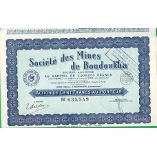 Apólice Algeria Argélia Société des Mines de Boudoukha 100 Francs