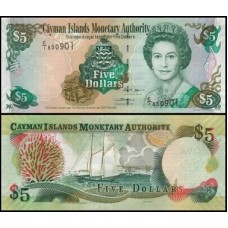 Cayman Islands Ilhas Caimã P-34a Fe 5 Dollars 2005 Rainha