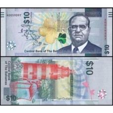 Bahamas P-87a Fe 10 Dollars 2022 Híbrida Sir Stafford Sands