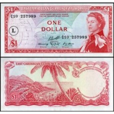 E C S Caribe P-13l S/Fe 1 Dollar ND (1965) St Lucia Rainha