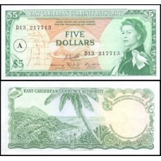 E C S Caribe P-14i Sob 5 Dollars 1965 Antígua Rainha