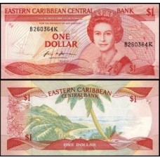 E C S Caribe P-17k Fe 1 Dollar 1985 São Cristóvão Rainha