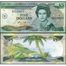 E C S Caribe P-18u Fe 5 Dollars 1986 Anguilla Rainha