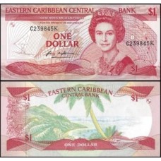 E C S Caribe P-21k Fe 1 Dollar 1988 São Cristóvão Rainha