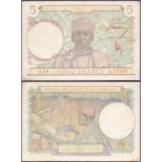 F W A French West Africa P-26 Mbc 5 Francs ND (1943)