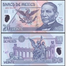 México P-116b.1 Fe 20 Pesos 2001 Benito Juarez Polímero