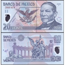 México P-116d.1 Fe 20 Pesos 2003 Benito Juarez Polímero