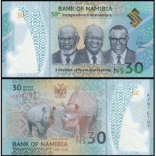 Namíbia P-18a Fe 30 Namibia Dollars 2020 Comemorativa 30 Anos da Independência Polímero