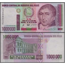 Peru P-148a Sob 1.000.000 Intis 1990 Hipólito Unanue