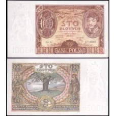 Poland Polônia P-75b Sob 100 Zlotych 1934 Príncipe Józef Poniatowski 