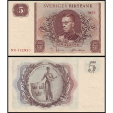 Sweden Suécia P-42c Fe 5 Kronor 1956 Gustavo VI Adolfo