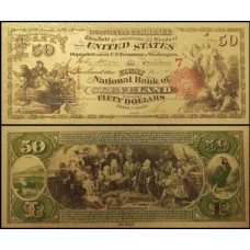 Usa Estados Unidos US-13c Fe 50 Dollars 1875 Folheada a Ouro 24k Color 