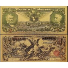Usa Estados Unidos US-52c Fe 5 Dollars 1896 Folheada a Ouro 24k 