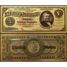 Usa Estados Unidos US-53c Fe 5 Dollars 1886 Folheada a Ouro 24k 